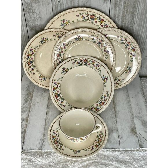 Vintage Myott Staffordshire Rosemere 7 Pieces Plates Bowl Teacup Saucer - Picture 1 of 14